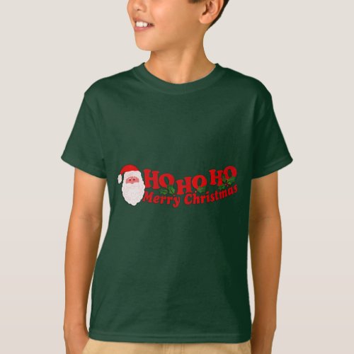 Ho Ho Ho Merry Christmas text and santa t_shirt