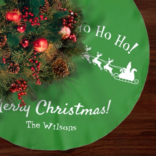 Ho Ho Ho Merry Christmas with Santa Green Brushed Polyester Tree Skirt