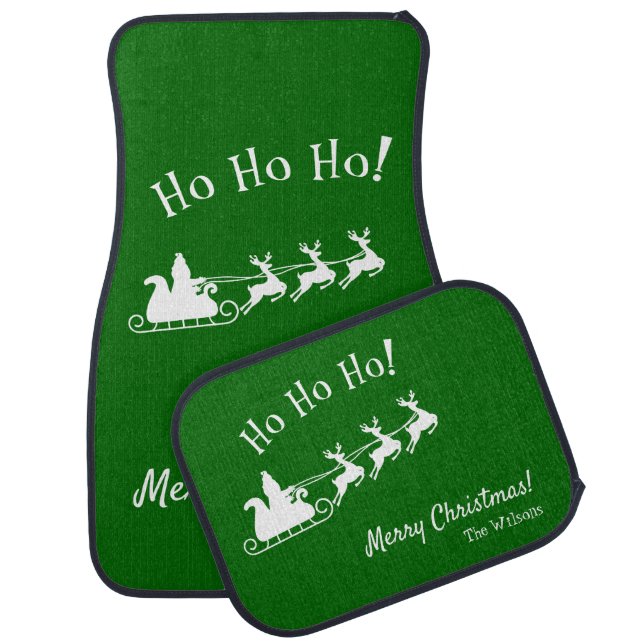 Ho Ho Ho Merry Christmas with Santa, Green Car Floor Mat (Set)