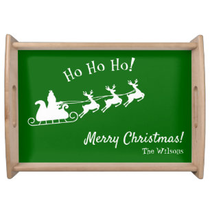Ho Ho Ho Merry Christmas with Santa, Green Serving Tray