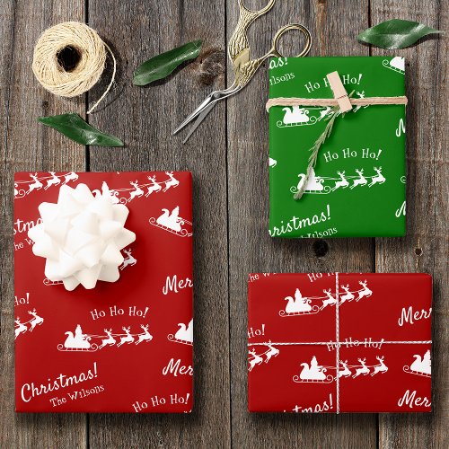 Ho Ho Ho Merry Christmas with Santa Red and Green Wrapping Paper Sheets