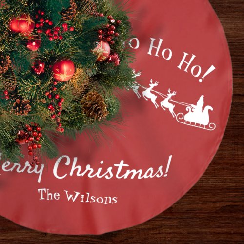 Ho Ho Ho Merry Christmas with Santa Red Brushed Polyester Tree Skirt