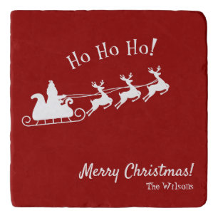 Ho Ho Ho Merry Christmas with Santa, Red Trivet