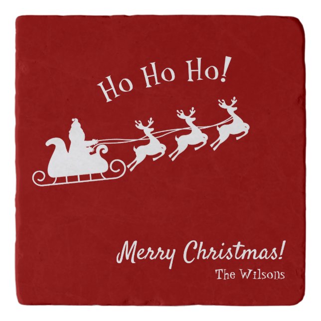 Ho Ho Ho Merry Christmas with Santa, Red Trivet (Front)