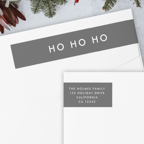 Ho Ho Ho Minimalist Christmas Gray Return Address Wrap Around Label