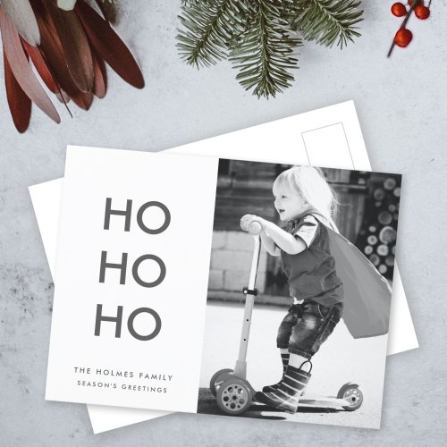 Ho Ho Ho  Minimalist Clean Simple Christmas Photo Holiday Postcard