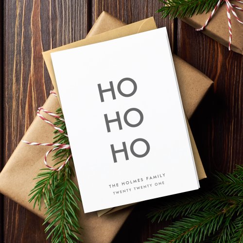 Ho Ho Ho  Minimalist Clean Simple White Christmas Holiday Card