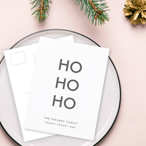 Ho Ho Ho  Minimalist Clean Simple White Christmas Holiday Postcard