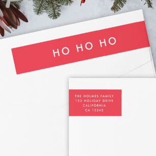 Ho Ho Ho   Minimalist Red Christmas Return Address Wrap Around Label