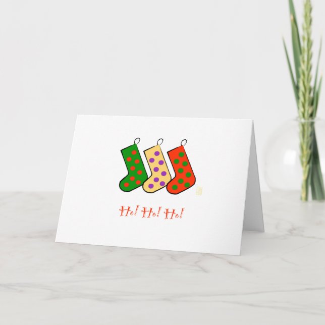 Ho! Ho! Ho! Mod Stockings Merry Christmas Card (Front)