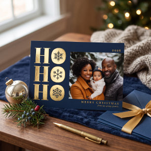 Ho Ho Ho Modern Christmas Photo Card - Navy
