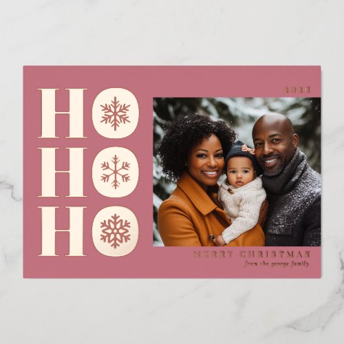 Ho Ho Ho Modern Christmas Photo Card - Pink
