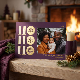 Ho Ho Ho Modern Christmas Photo Card - Purple