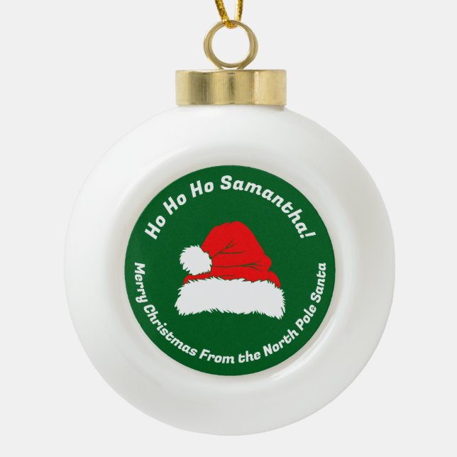 Ho ho ho Modern Santa Merry Christmas Idea Ceramic Ball Christmas Ornament (Front)
