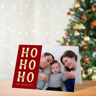 HO HO HO Modern Typography Christmas Photo Real Foil Holiday Card