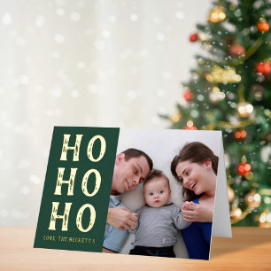 HO HO HO   Modern Typography Christmas Photo Real Foil Holiday Card
