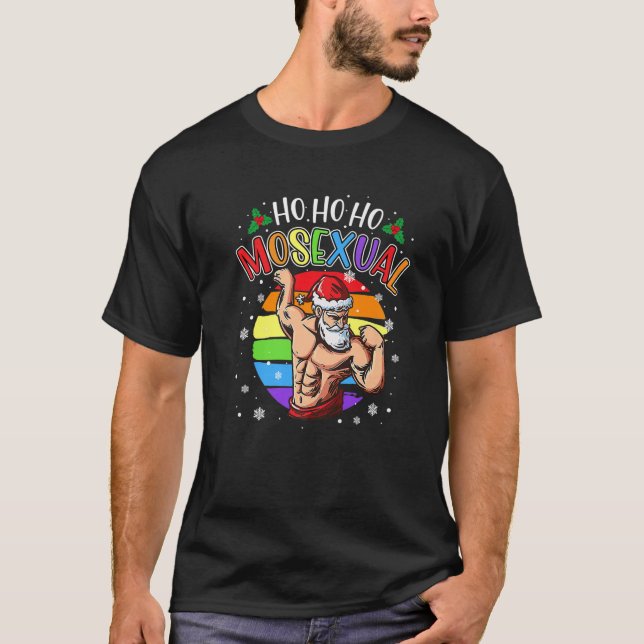 Ho Ho Ho Mosexual Gay Santa Costume Rainbow LGBT P T-Shirt (Front)