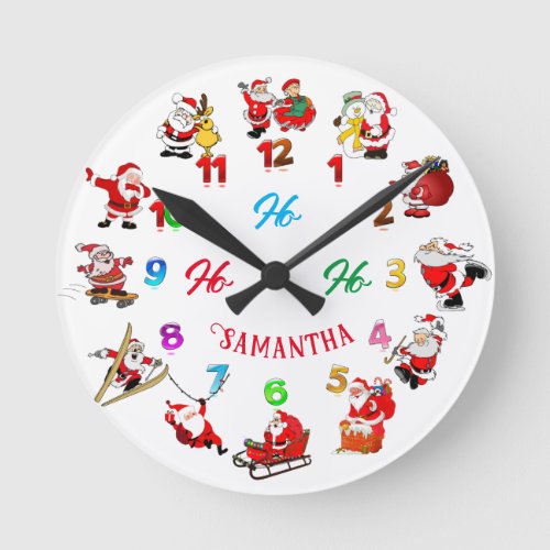 Ho Ho Ho Name Red Christmas Time Santa Clause Round Clock