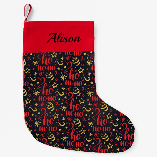 Ho Ho Ho Pattern Custom Name Small Christmas Stocking (Front)
