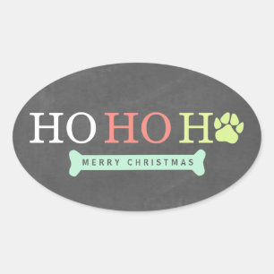 Ho Ho Ho Paw Paw Print Christmas - Multi Oval Sticker