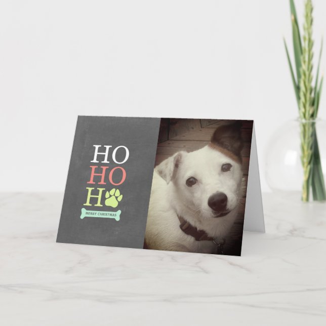 Ho Ho  Ho Pawprint Pet Photo Christmas Card (Front)