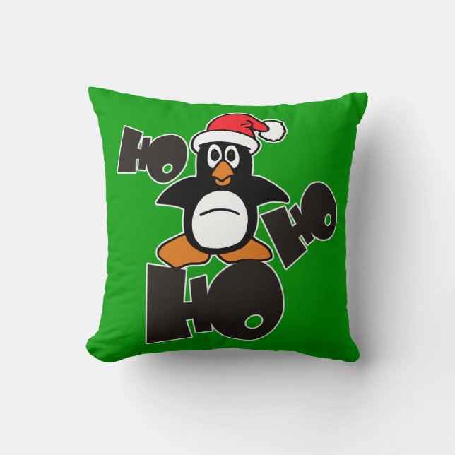 Ho Ho Ho - Penguin - merry christmas + your idea Throw Pillow (Front)