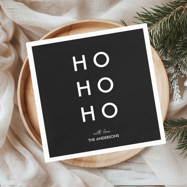 HO HO HO Personalized Family Name Black Christmas  Napkins (Creator Uploaded)