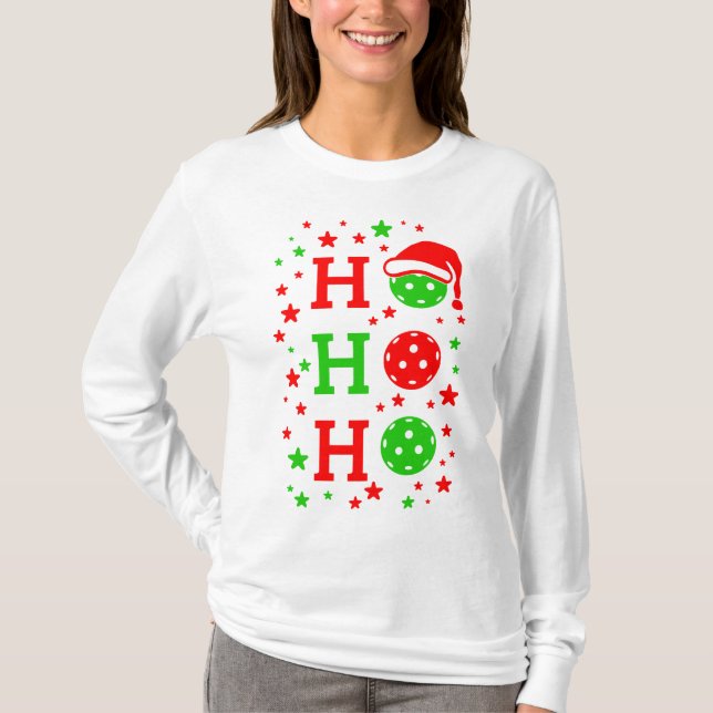 Ho, Ho, Ho Pickleball Christmas T-Shirt (Front)