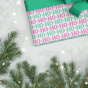 Ho Ho Ho Pink and Green Christmas Wrapping Paper