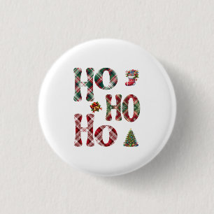 Ho Ho Ho Plaid Christmas Button