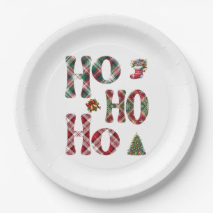 Ho Ho Ho Plaid Christmas Paper Plates
