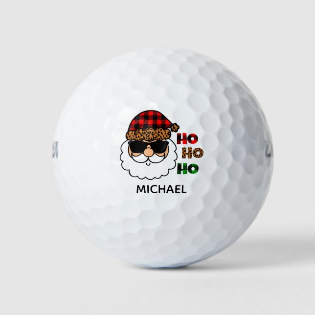 Ho Ho Ho Plaid Cool Santa Christmas Personalized Golf Balls (Front)