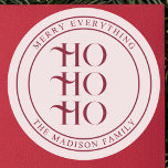 Ho Ho Ho Playful Vintage Christmas Classic Round Sticker<br><div class="desc">Add a touch of festive nostalgia to your holiday packaging with this Christmas sticker, featuring the cheerful heading “Ho Ho Ho” in a vintage decorative serif font. Its classic typography radiates retro holiday charm, perfect for sealing envelopes, decorating gifts, or adding a playful accent to your wrapping. A small yet...</div>