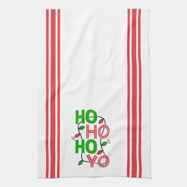 Ho Ho Ho Red and Green Christmas Kitchen Towel (Vertical)