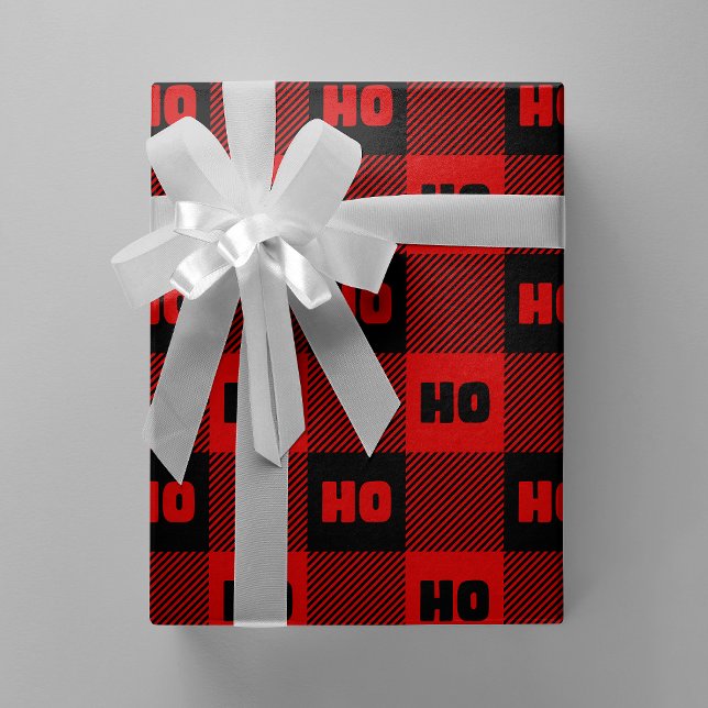 Ho Ho Ho Red & Black Chic Christmas Buffalo Plaid Wrapping Paper (Ho Ho Ho Red & Black Chic Christmas Buffalo Plaid Wrapping Paper)