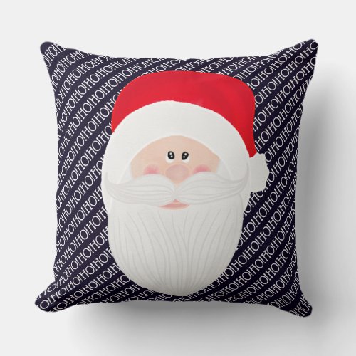 Ho Ho Ho Red Blue Santa Claus Watercolor Throw Pillow