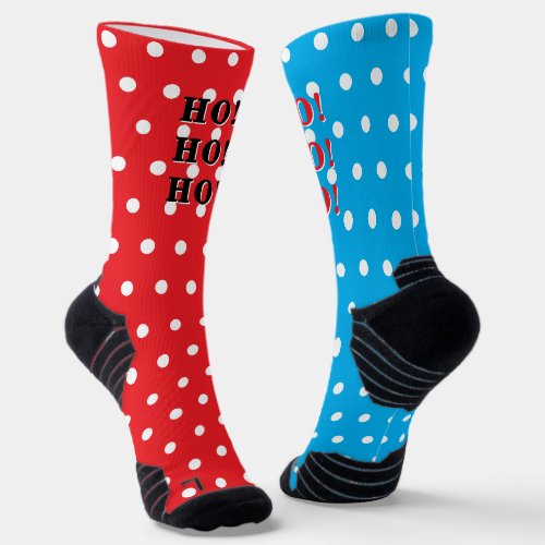 HO HO HO Red Blue White Polka Dots Socks