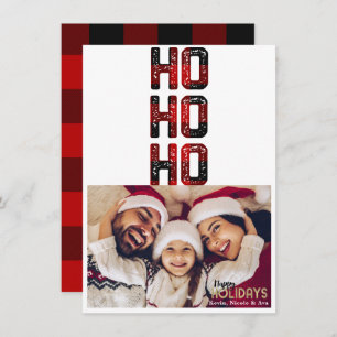 HO HO HO Red Buffalo Plaid Holiday Photo Card