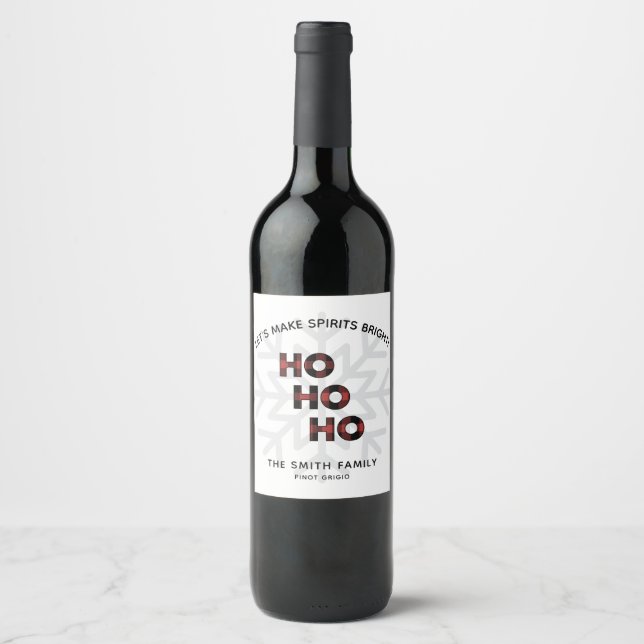 Ho Ho Ho Red Buffalo Plaid Wine Label (Front)