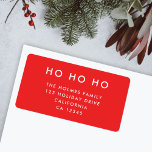 Ho Ho Ho | Red Christmas Minimalist Return Address Label<br><div class="desc">Simple,  stylish "Ho Ho Ho" return address label in bright red with a modern minimalist typography in white which can be easily personalized with your own greeting,  family name & address to pair with our matching holiday card range!</div>