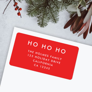 Ho Ho Ho   Red Christmas Minimalist Return Address Label