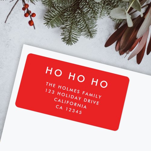 Ho Ho Ho  Red Christmas Minimalist Return Address Label