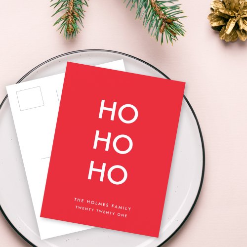 Ho Ho Ho  Red Christmas Modern Minimalist Simple Holiday Postcard