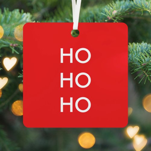 Ho Ho Ho  Red Christmas Modern Minimalist Simple Metal Ornament