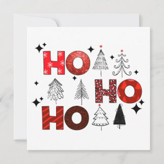 Ho Ho Ho Red Christmas Trees Winter holiday card