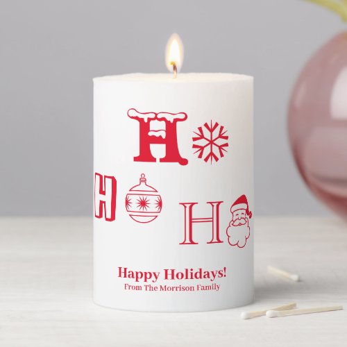 Ho Ho Ho red custom name date cute Christmas  Pillar Candle