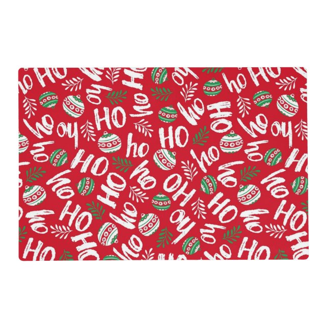Ho Ho Ho Red & Green Christmas Balls Red  Placemat (Front)