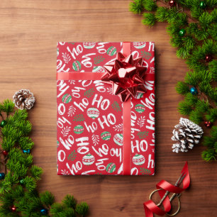 Ho Ho Ho Red & Green Christmas Balls Wrapping Paper