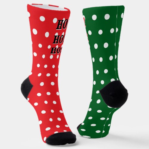 HO HO HO Red Green White Polka Dots Socks