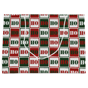 HO HO HO Red, Green & White Squared Large Gift Bag